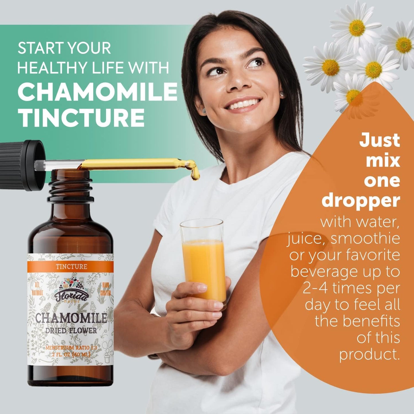 Chamomile Tincture, Organic Chamomile Extract (Matricaria Recutita) Flowers TLBH