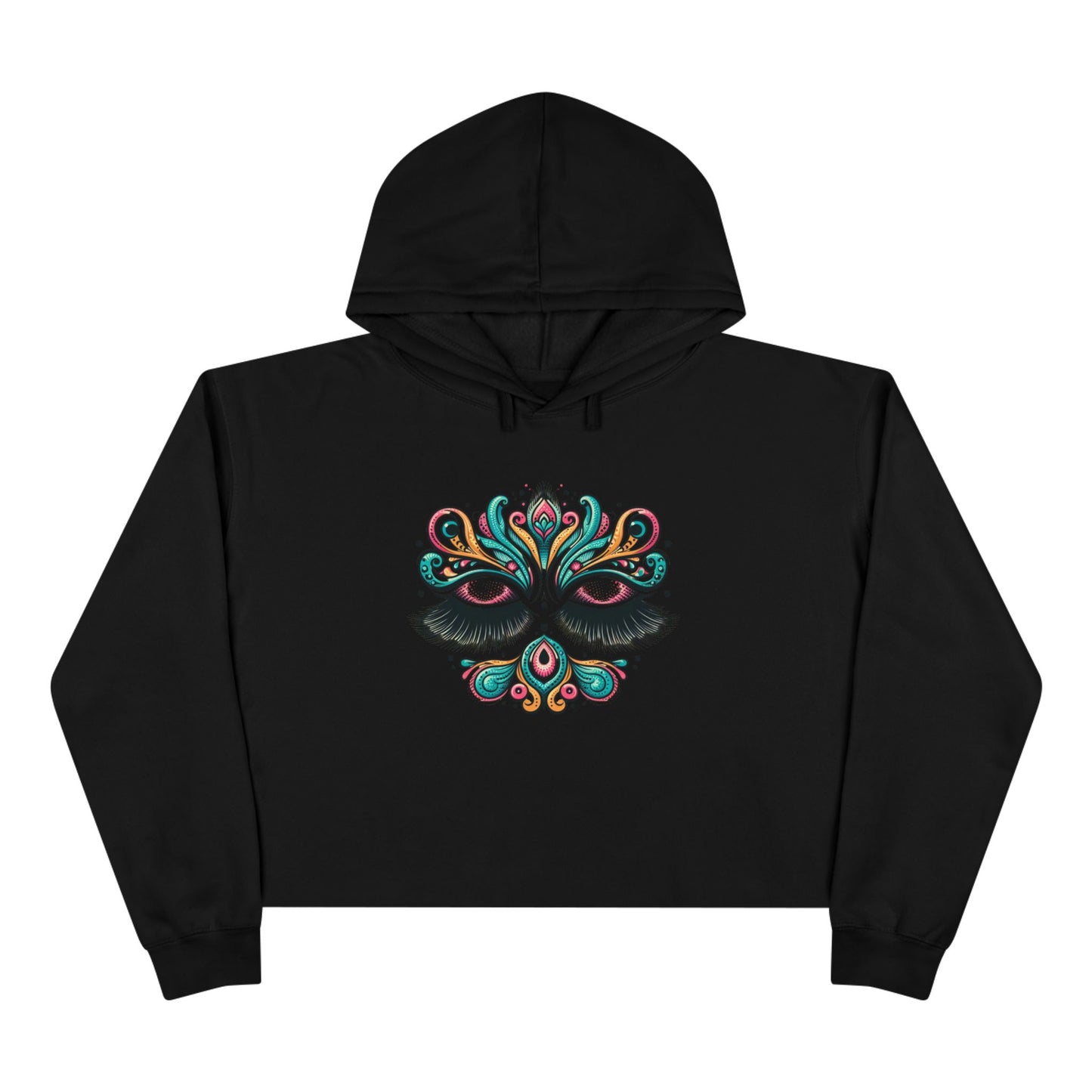 Lashes Boho Chic Crop Hoodie with Vibrant Peacock Design - Perfect for Festivals and Everyday Wear