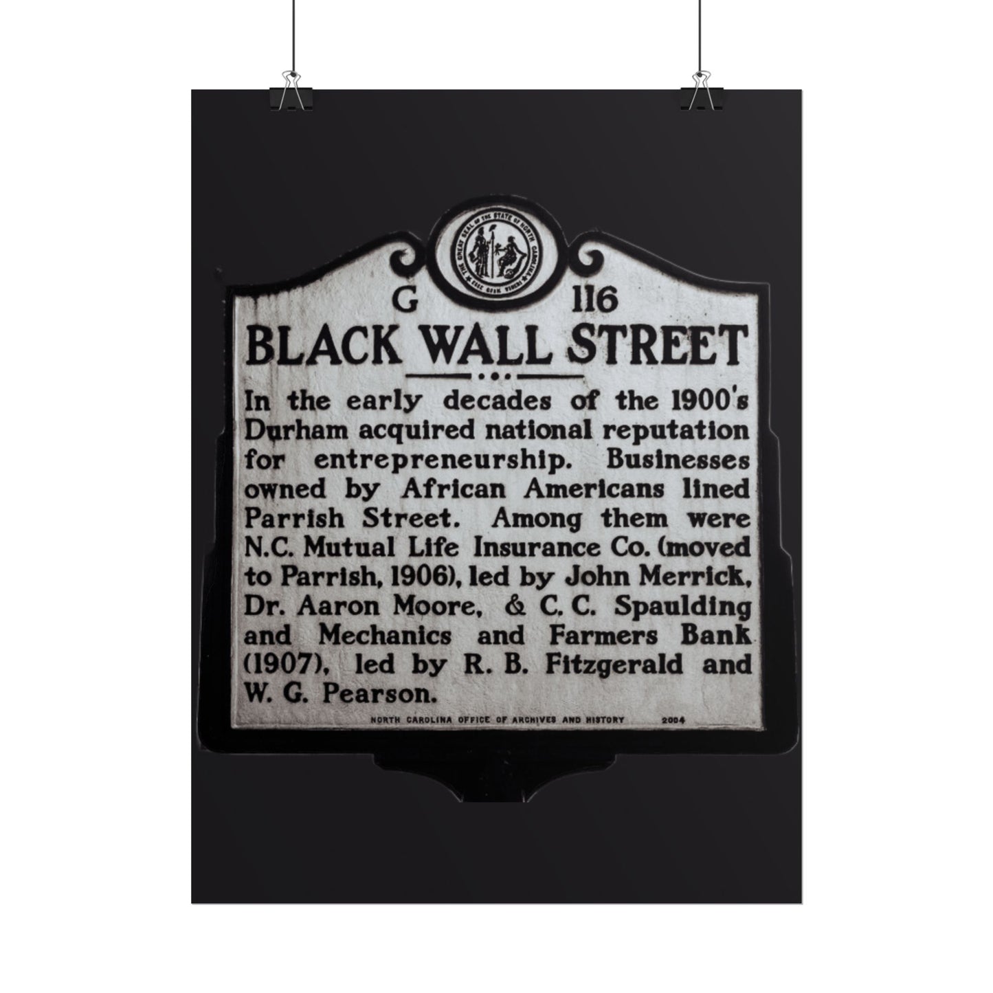 BLACK WALL STREET DURHAM NORTH CAROLINA Rolled Posters