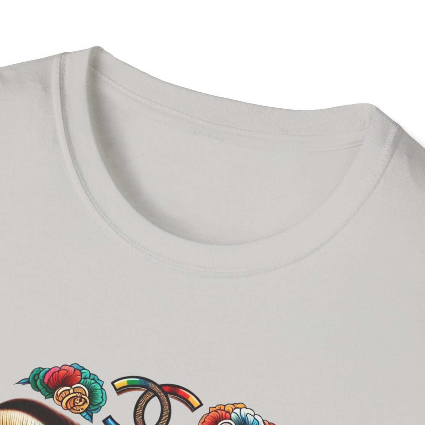 Gucci Inspired Vibrant Art Face Unisex Softstyle T-Shirt - Colorful Floral Design