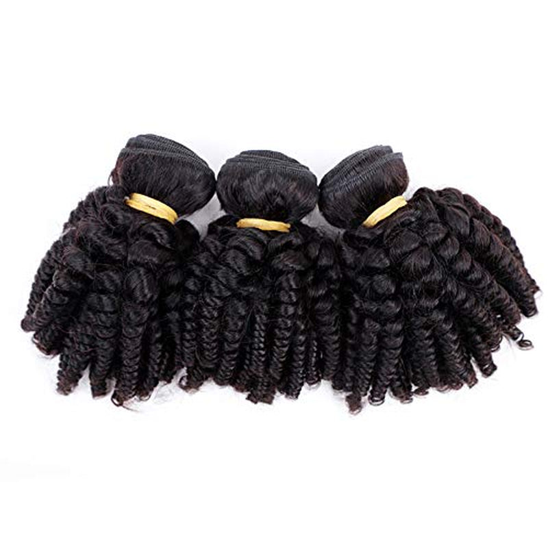 Brazilian Funmi Human Hair Bundles 8 10 12In, Afro Kinky Curly Hair Bundles Short Curly Weave, Unprocessed Brazilian Virgin Human Hair Bouncy Curl Extensions (8" 10" 12", Natural Black)