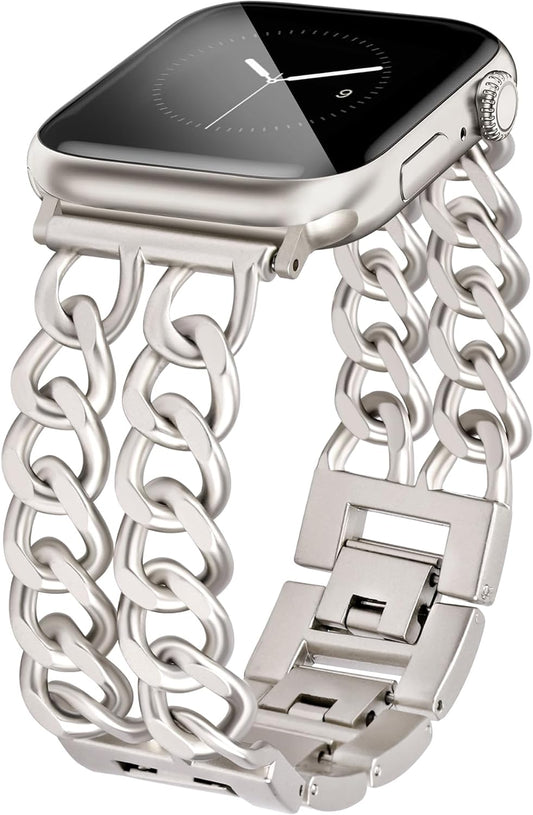 Starlight Watch Bands for Women Compatible with Apple Watch Band 38Mm 40Mm 41Mm Adjustable Metal Band Cowboy Steel Chain Bracelet for Iwatch Series 9/8/7/6/5/4/3/2/1/Se/Ultra (No Case)