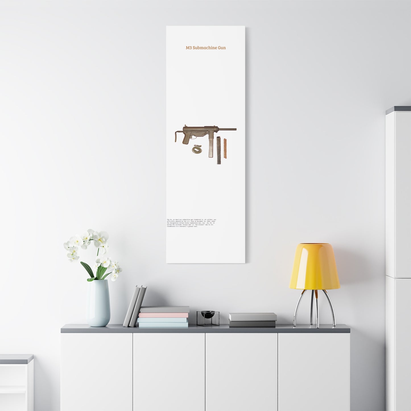 Grease Gun M3 submachine gun Matte Canvas, Stretched, 1.25"