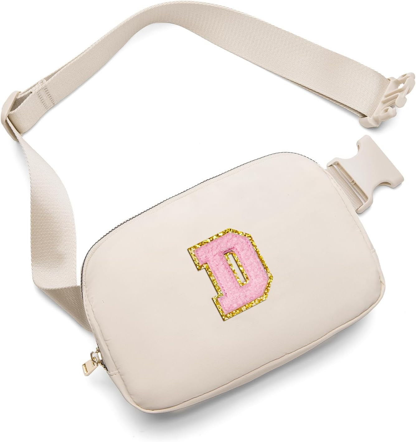 Belt Bag Fanny Pack Crossbody Bags with Initial Letter Patch Cute Stuff Birthday Gifts for Teenager Girls Cool Stuff for Teens Trendy Preppy Stuff for Teen Girls (Beige-A)