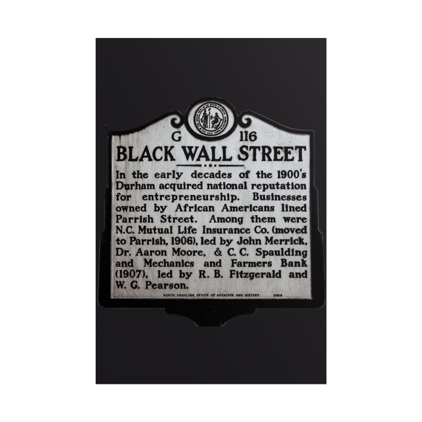 BLACK WALL STREET DURHAM NORTH CAROLINA Rolled Posters