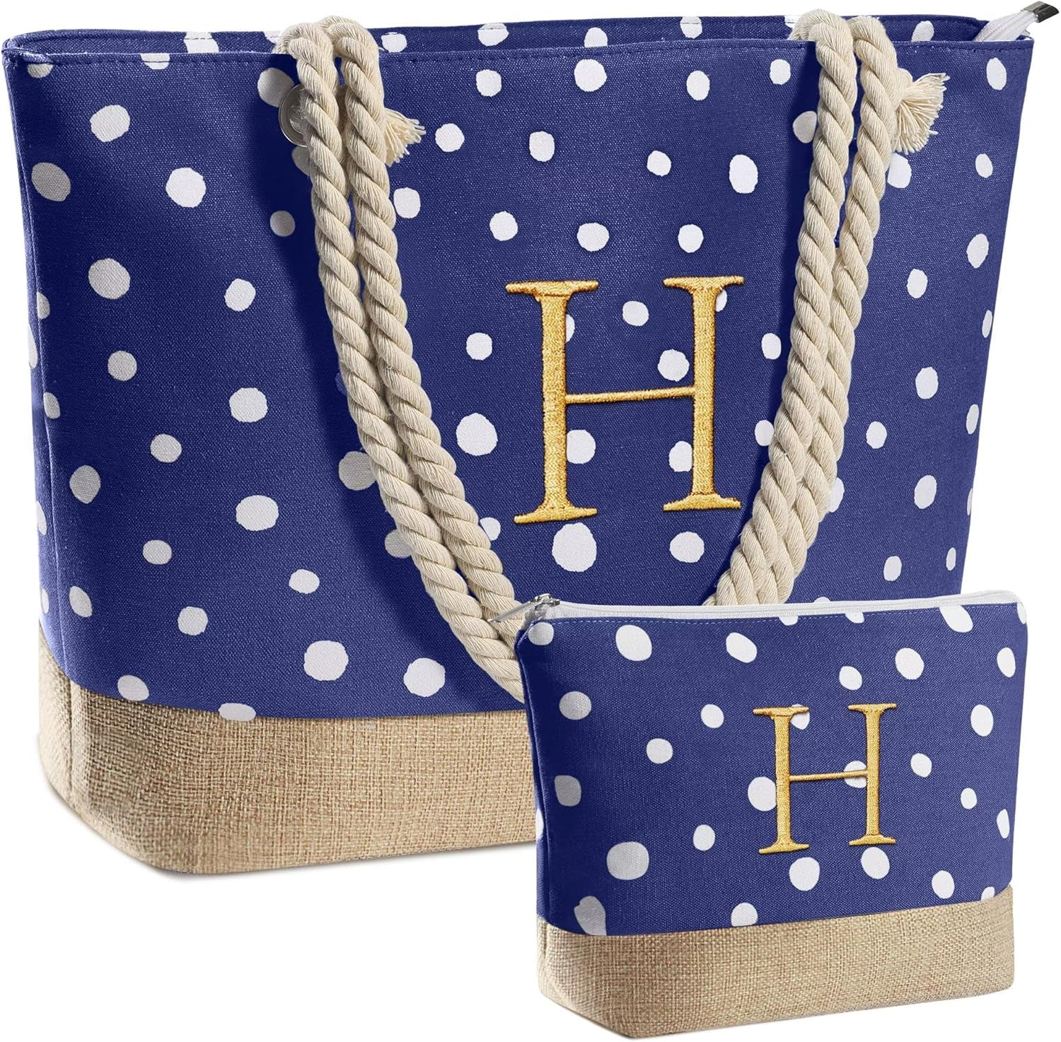 Gifts for Women - Personalized Birthday Gifts for Mom Friend, Travel Gifts Beach Tote Bag & Makeup Bag