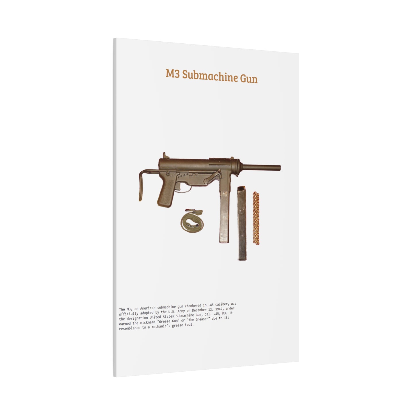 Grease Gun M3 submachine gun Matte Canvas, Stretched, 1.25"