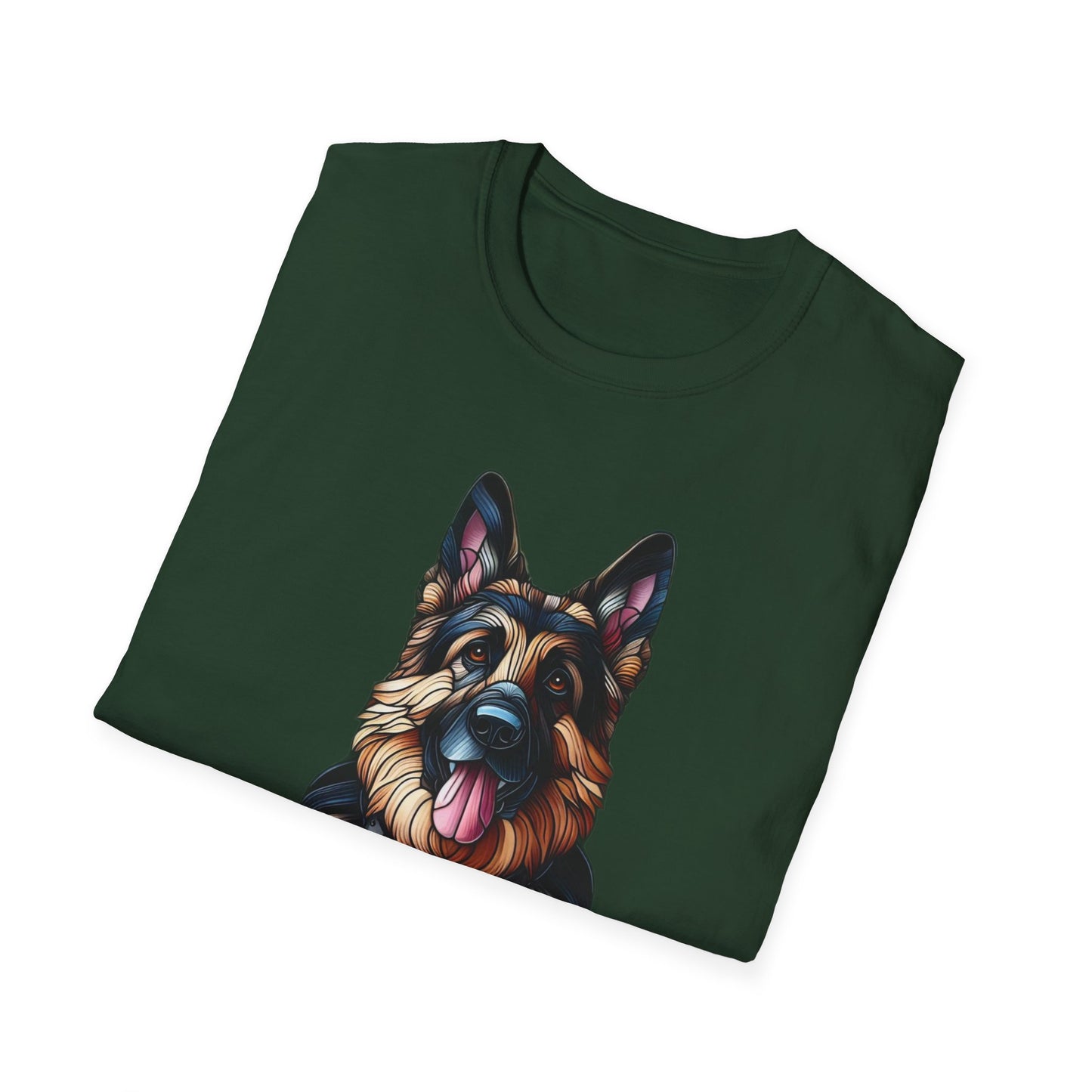 German Shepherd Stained Glass Unisex Softstyle T-Shirt