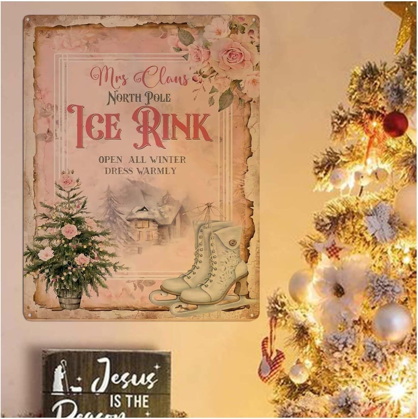Mrs Ice Rink Sign - Christmas Sign - Figure Skating - Shabby Chic Metal Sign Tag 8X12 Inch Gift Plaque