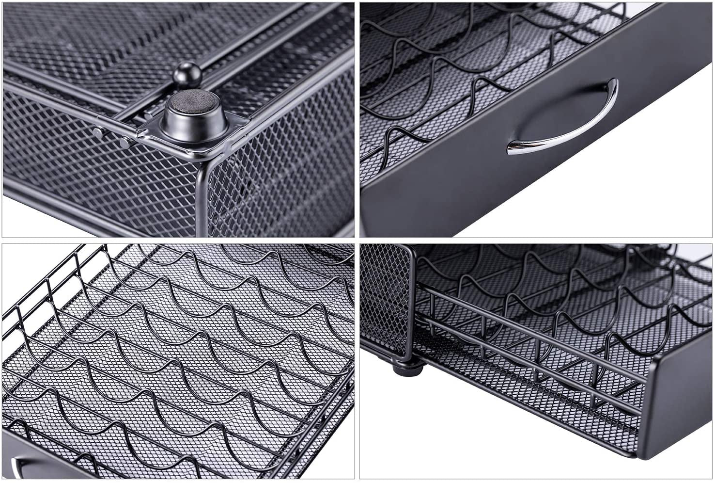 Vertuo Pod Holder Storage Drawer for Nespresso Vertuo Capsule Organizer Drawer Tray with Mesh Shelves for Nespresso Vertuo Holder Black Metal (40 Pods Capacity)