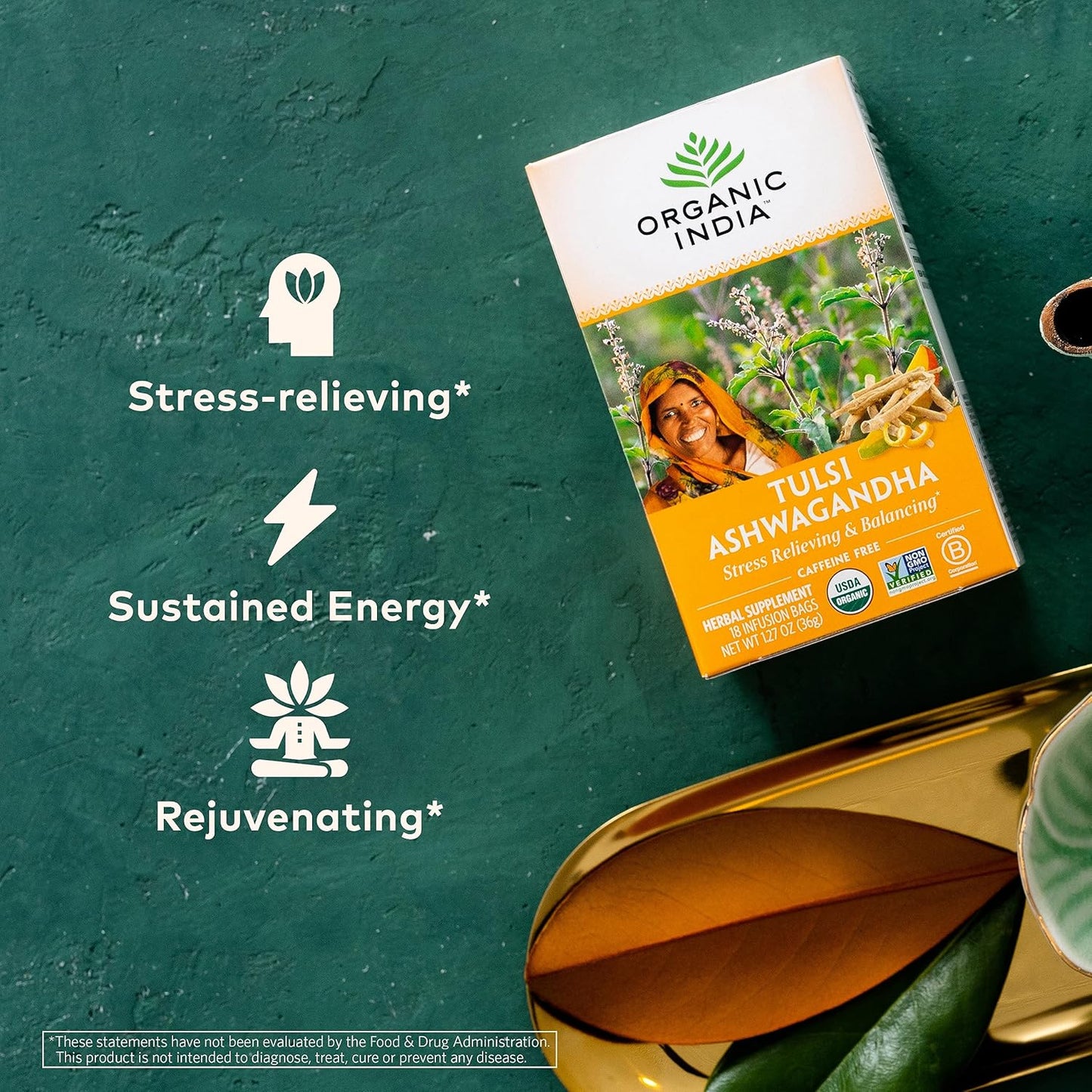 Calming Tulsi Ashwagandha Herbal Tea - Holy Basil Tea with Ashwagandha Root, Supports Restful Sleep - Adaptogen, Vegan, USDA Certified Organic, Non-Gmo - 18 Infusion Bags, 3 Pack TLBH