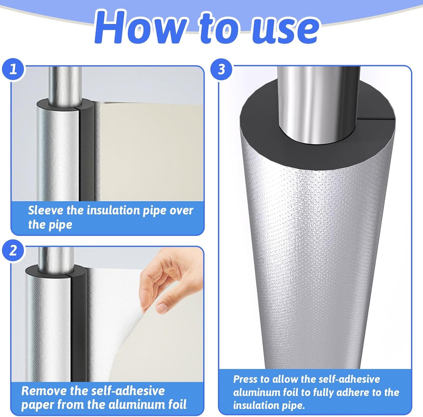 12 Pack Pipe Insulation Foam Tube, 3/4'' Self Adhesive Pre Slit Foam Pipe Covers Polyethylene with Aluminum Foil for Spigot, Winter outside Pipes, Sprinkler, Water Heater Pipes Freeze Protection