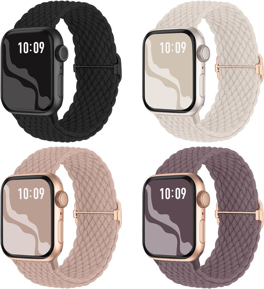 Braided Stretchy Solo Loop Compatible for Apple Watch Band 38Mm 40Mm 41Mm 42Mm 44Mm 45Mm 46Mm 49Mm for Women Men, Nylon Elastic Straps Wristbands for Iwatch Series 10 9 8 7 6 SE 5 4 3 2 Ultra Ultra 2