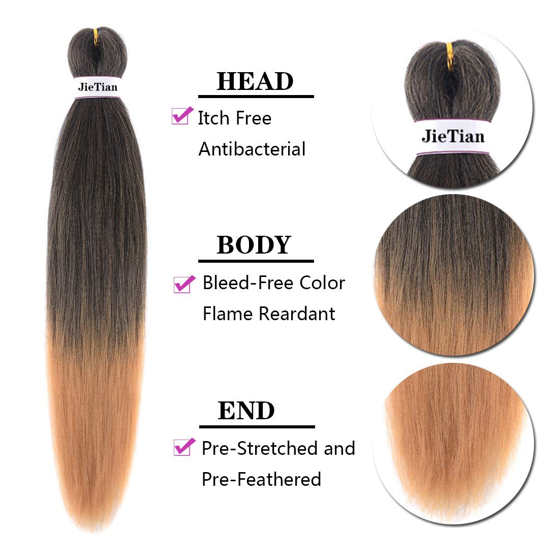 Pre Stretched Braiding Hair Ombre 30 Inch 8 Packs Synthetic Crochet Braids Hot Water Setting Professional Soft Yaki Texture Synthetic Hair Extensions(30 Inch 1B/27)