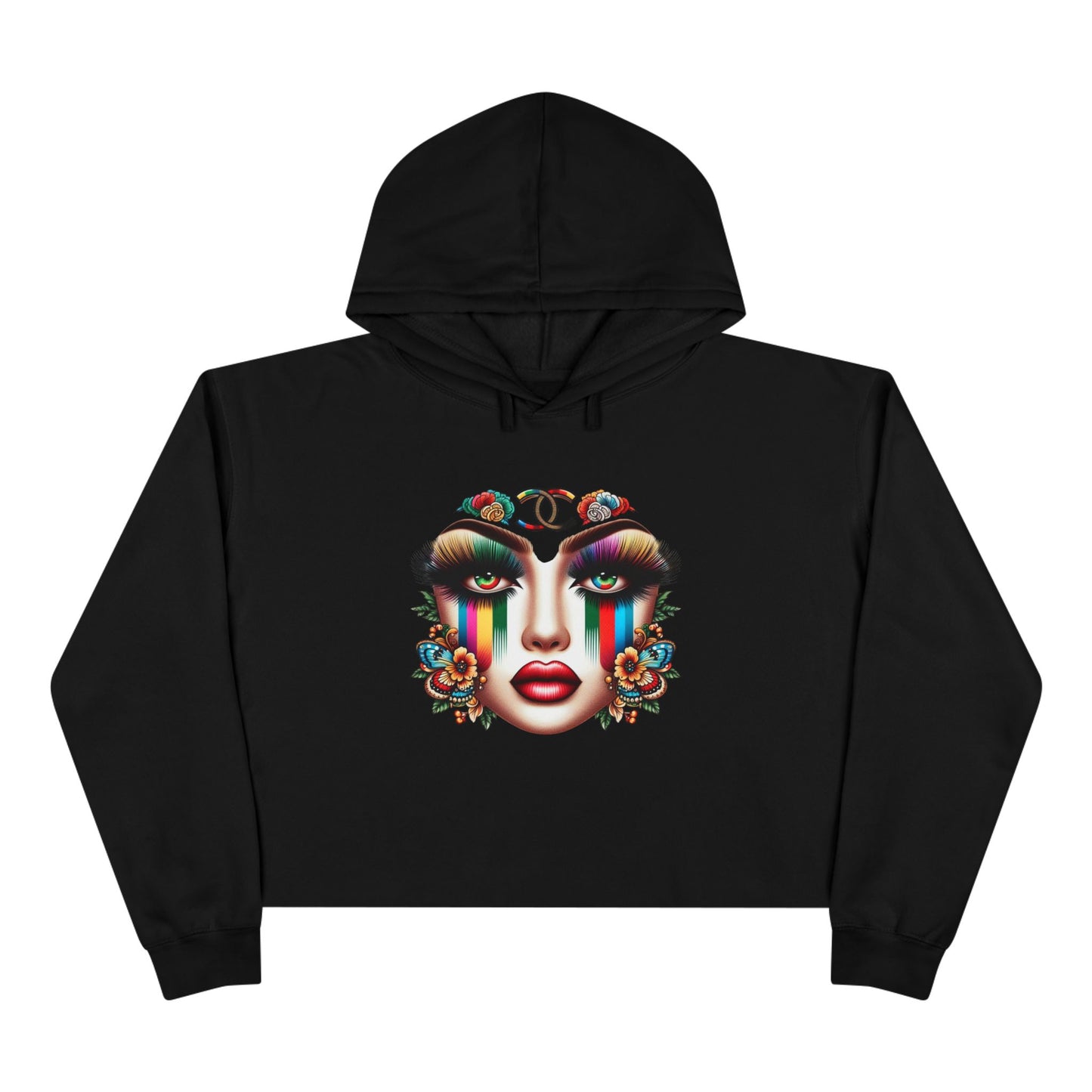 GUCCI Inspired Colorful Floral Face Crop Hoodie - Trendy Streetwear for Self-Expression