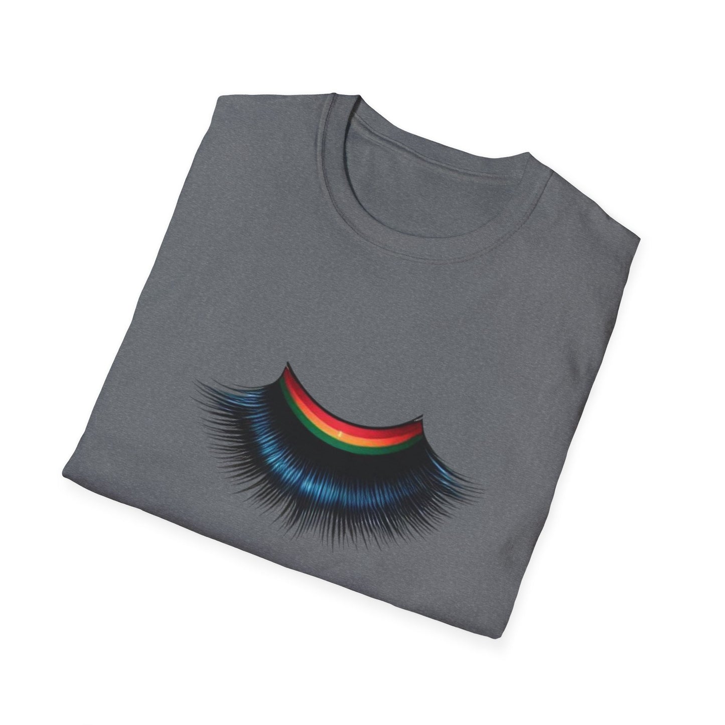 Cheerful Graphic Unisex Softstyle T-Shirt - Whimsical Gucci Inspired Eye Lashe Smile Design