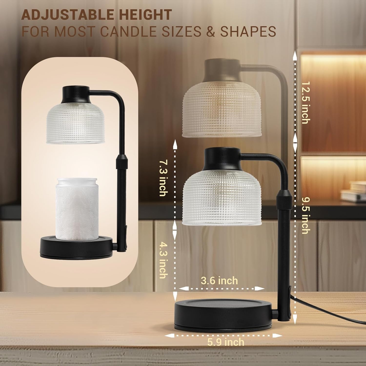 Candle Warmer Lamp with Timer: Adjustable Height Dimmable Candle Warmer 24-Hour Cycle Timer for Mom Home Decor House Warming Gifts New Home