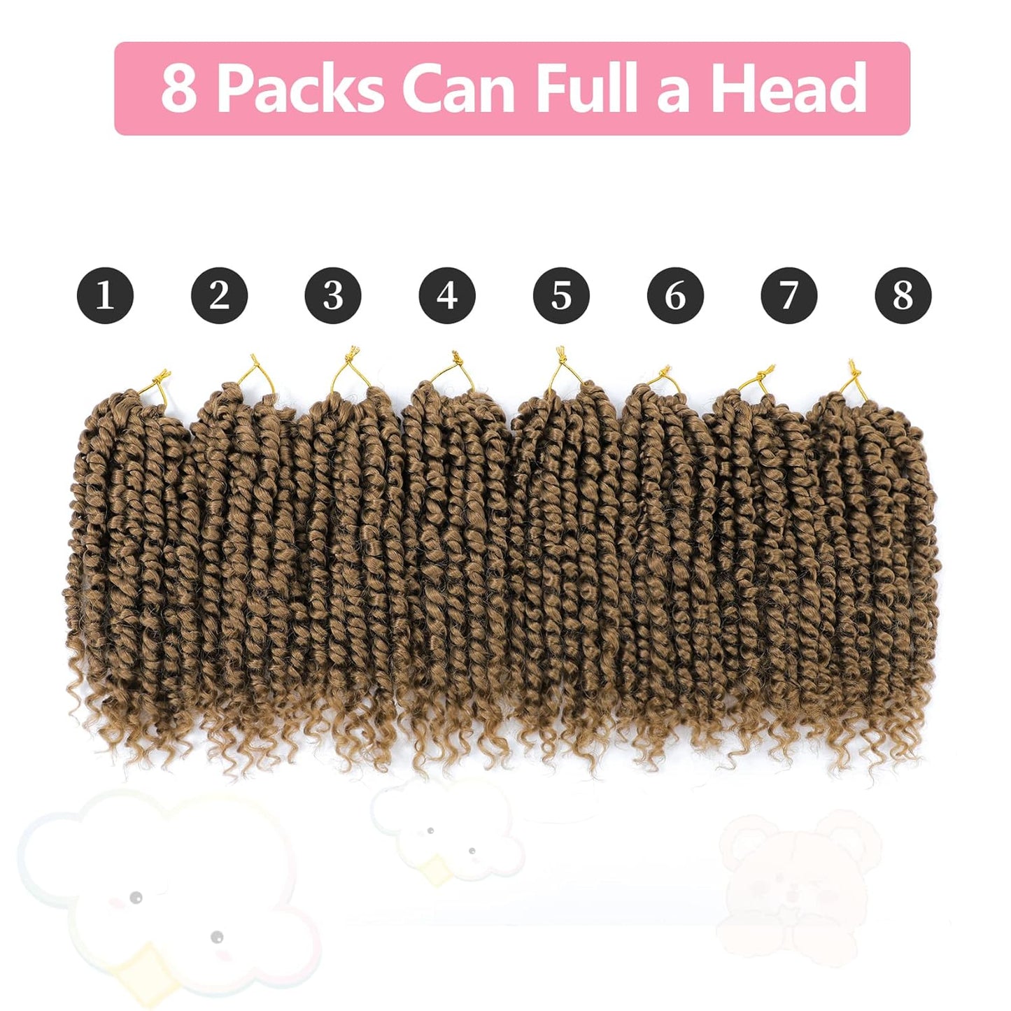 Passion Twist Hair 8 Inch, 8 Packs Passion Twist Crochet Hair for Black Women, Prelooped Crochet Twist Hair with Curly Ends (8Inch, 27#)