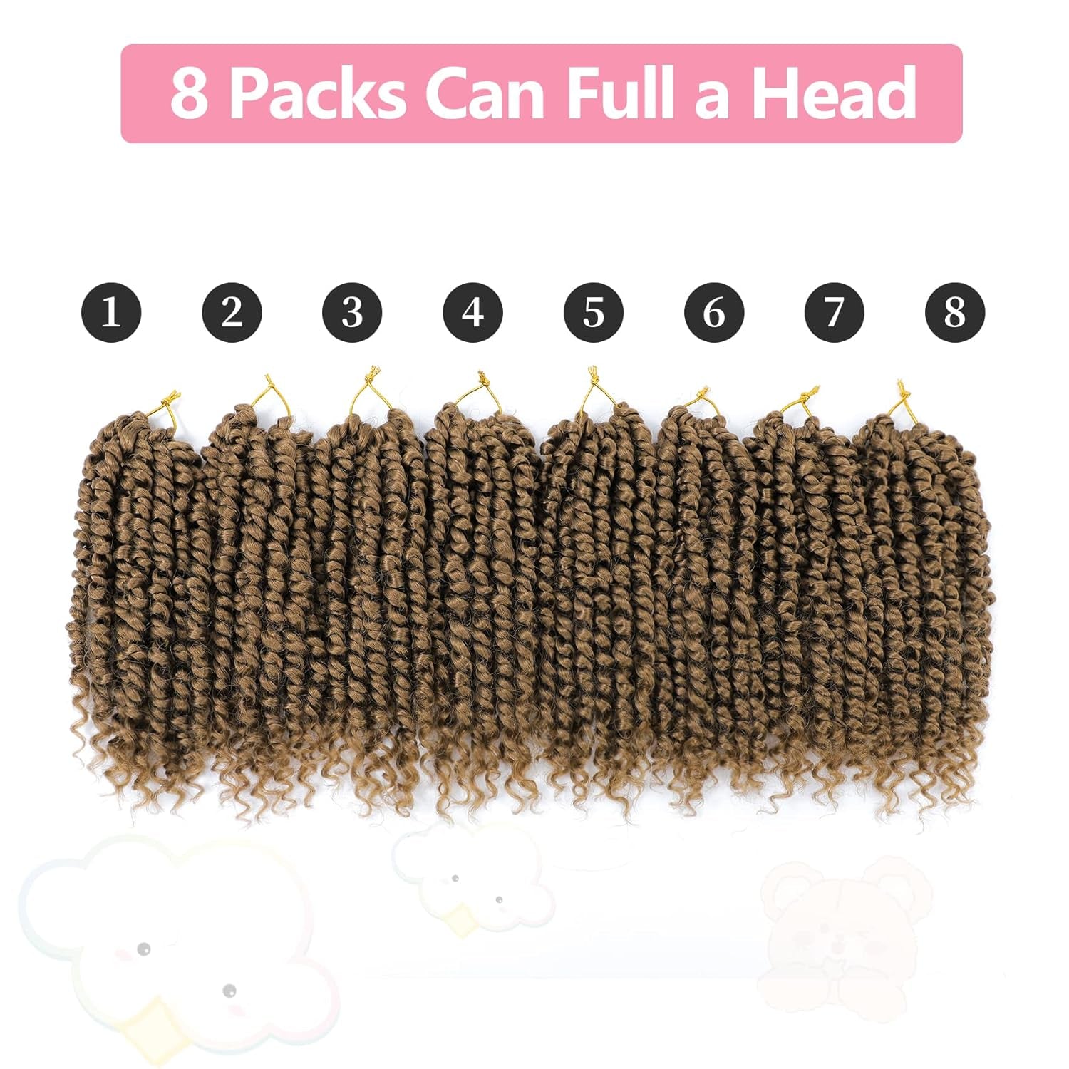 Passion Twist Hair 8 Inch, 8 Packs Passion Twist Crochet Hair for Black Women, Prelooped Crochet Twist Hair with Curly Ends (8Inch, 27#)