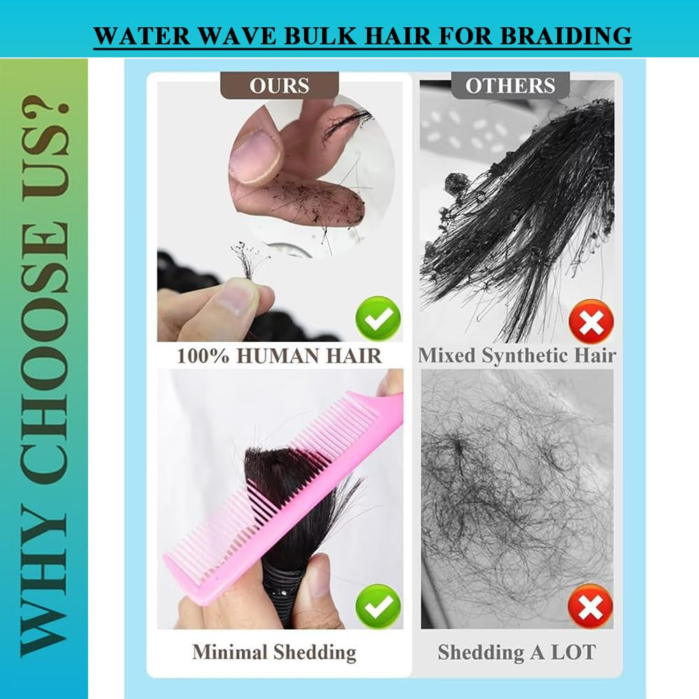 Human Braiding Hair Water Wave for Braiding Wet and Wavy Micro Braiding Human Hair No Weft Human Braiding Hair Extensions for Box Boho Braids 50G with 1 Bundles(18Inch,Natural Black)