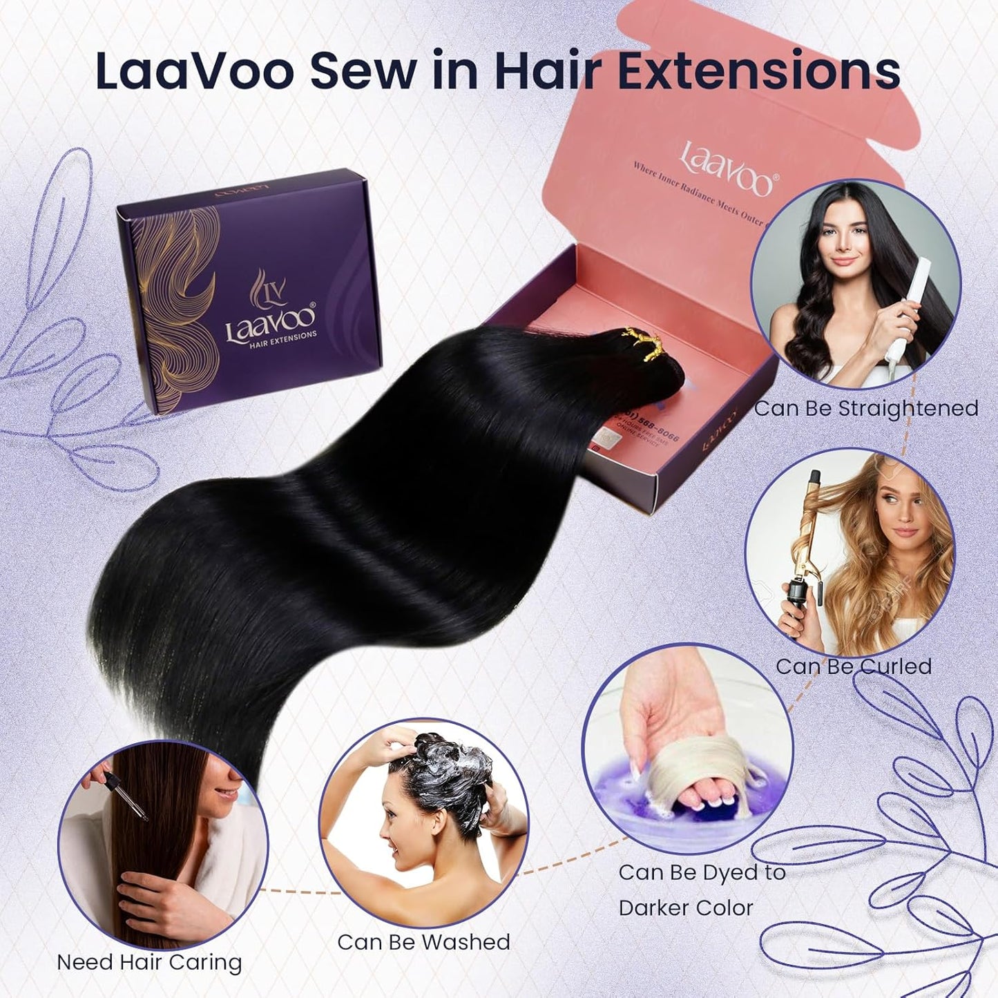 Sew in Hair Extensions Real Human Hair 120G 24 Inch Weft Hair Extensions Human Hair Jet Black Hair Extensions Sew in Weave Bundles Human Hair Double Weft Long Straight #1