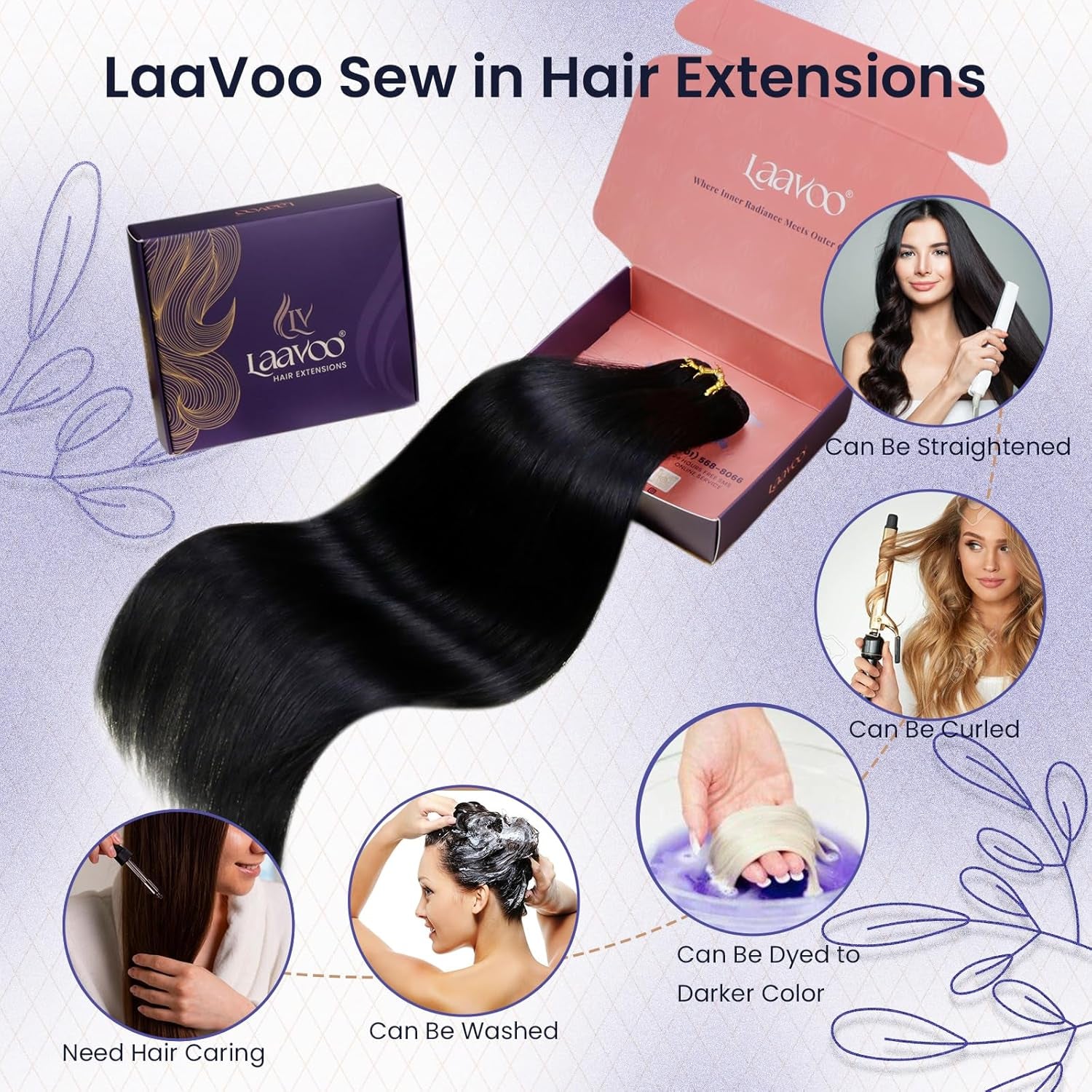 Sew in Hair Extensions Real Human Hair 120G 24 Inch Weft Hair Extensions Human Hair Jet Black Hair Extensions Sew in Weave Bundles Human Hair Double Weft Long Straight #1