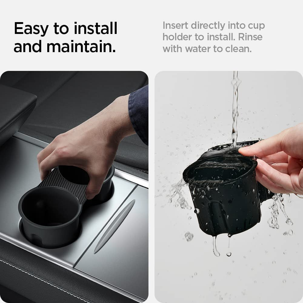 Center Console Cup Holder Insert (Up to 20 Oz Venti Cups) Designed for Tesla Model 3 and Y with Flushed-Fit [Carbon Edition] 2023/2022