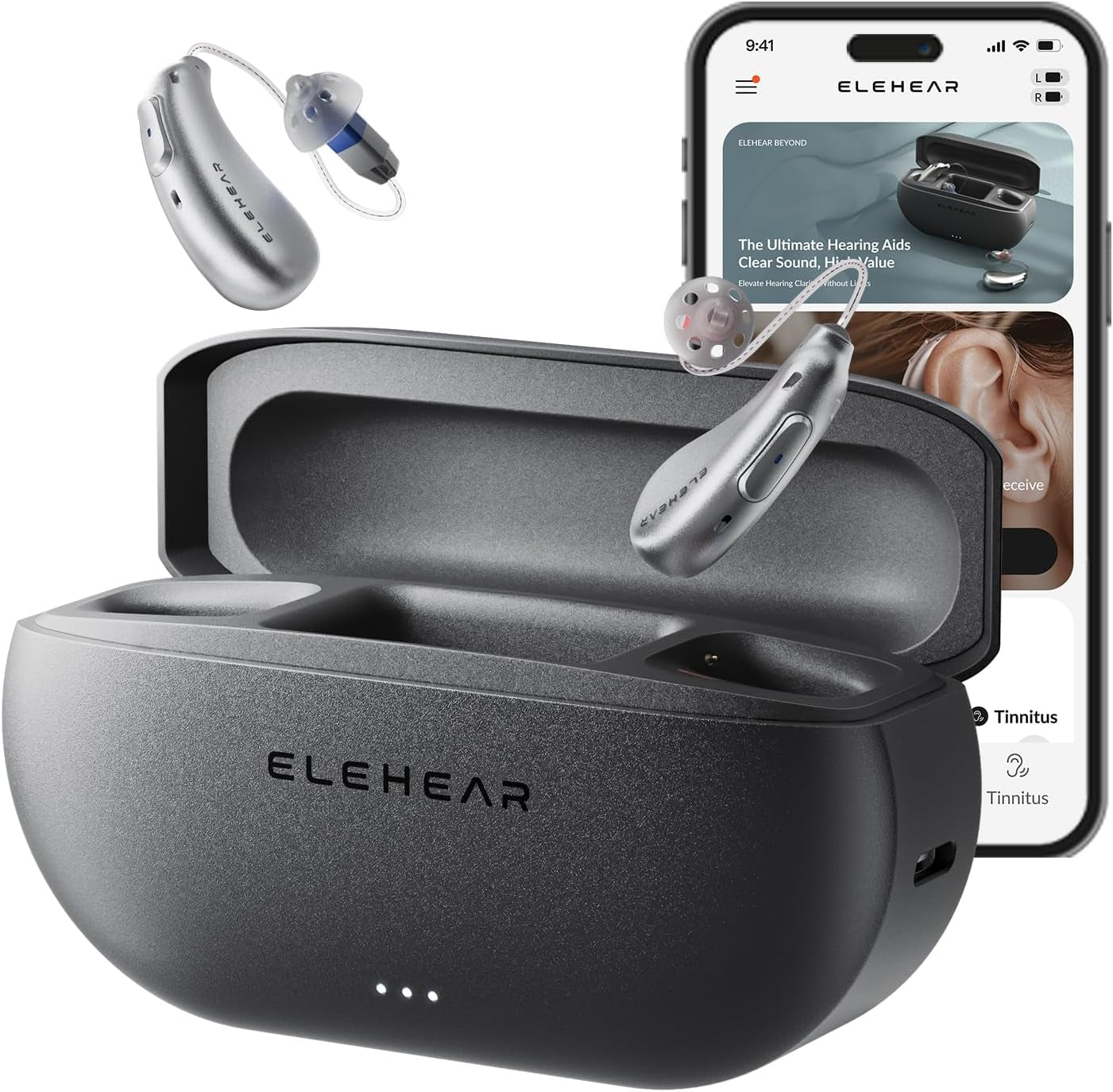 -Beyond OTC Hearing Aids with Dry Box, AI Powered Speech Enhancement and Tinnitus Masking, Superior Sound Quality, Connectivity with Ios or Android via Bluetooth 5.3, for Seniors and Adults