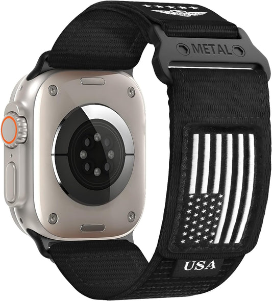Rugged Nylon for Apple Watch Ultra/2 Band 49Mm Iwatch Bands 45Mm 44Mm 42Mm Men,Soft Woven Adjustable Stars-Stripes Flag Wristbands Strap for Apple Watch Ultra Band 9/8/7/6/5/4/3/Se/Ultra2 44/45/49 Mm