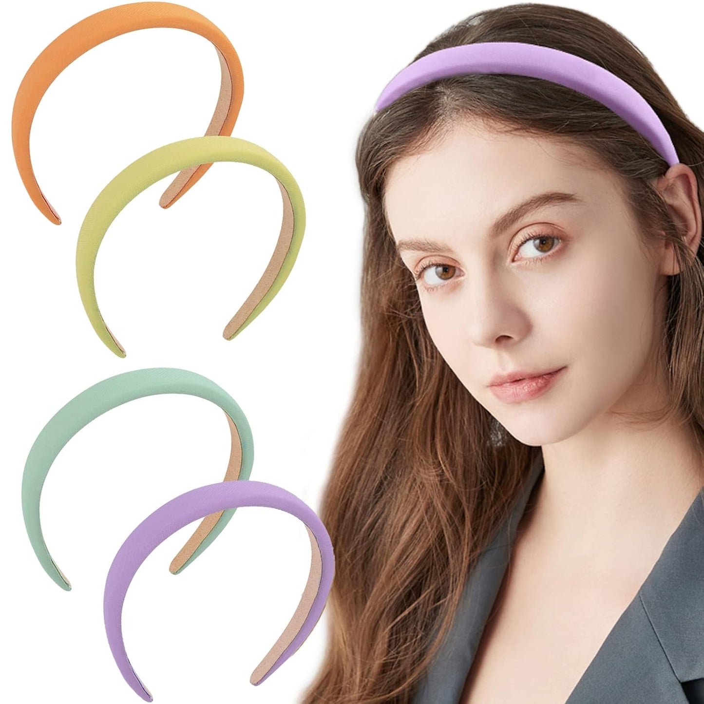 Headbands for Women, 4Pcs Padded Headbands Non Slip Soft Thick Comfortable Headbands Cute Brown Black Pink White Fall Headband Aesthetic Y2K Halloween Costume Hair Accessories for Women Girls