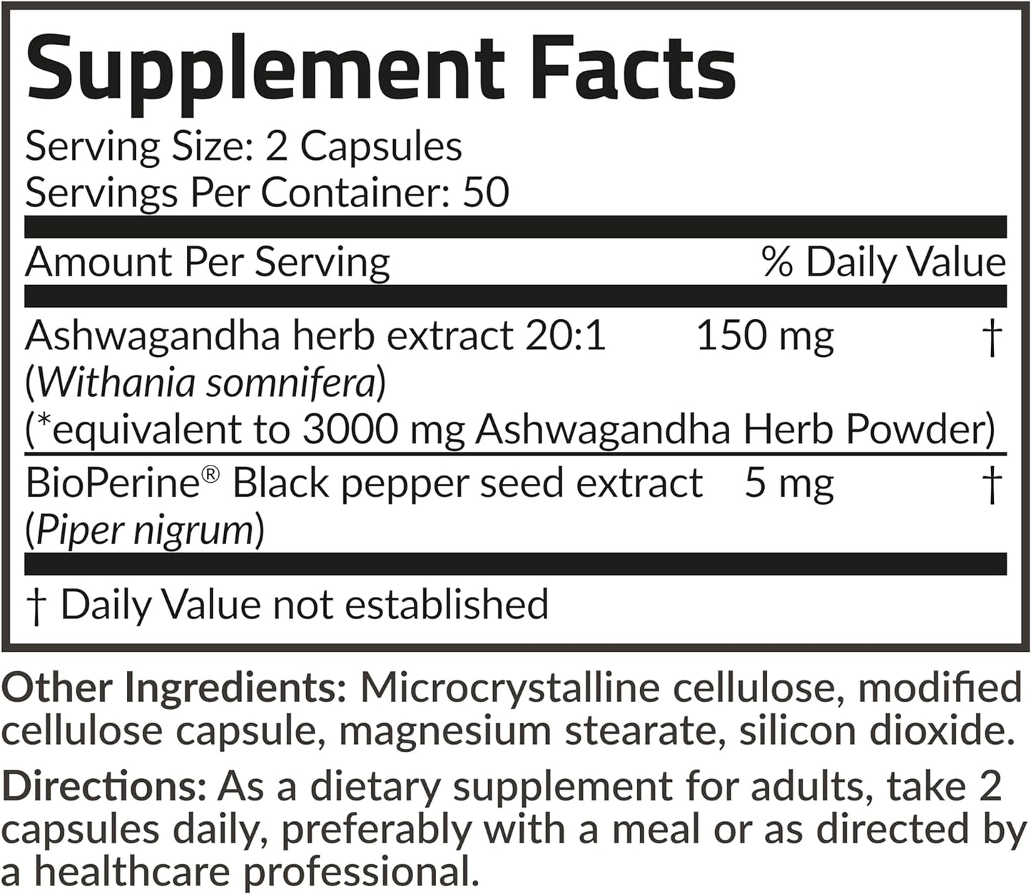 Ashwagandha Extra Strength Stress & Mood Support with Bioperine - Non GMO Formula, 100 Vegetarian Capsules TLBH