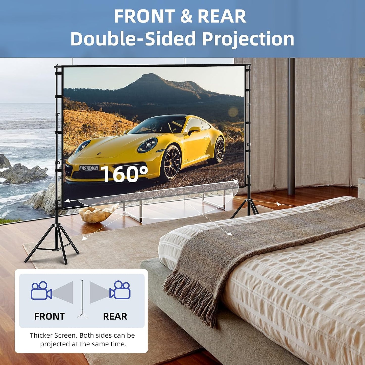 Projector Screen and Stand, 100 Inch, Projector Stand Tripod Portable Laptop Tripod Stand Adjustable Height 22 to 47Inch