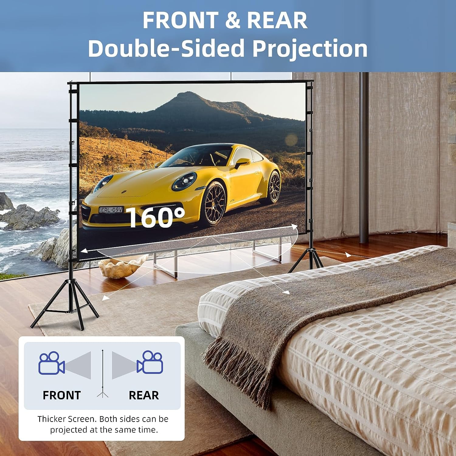 Projector Screen and Stand, 100 Inch, Projector Stand Tripod Portable Laptop Tripod Stand Adjustable Height 22 to 47Inch