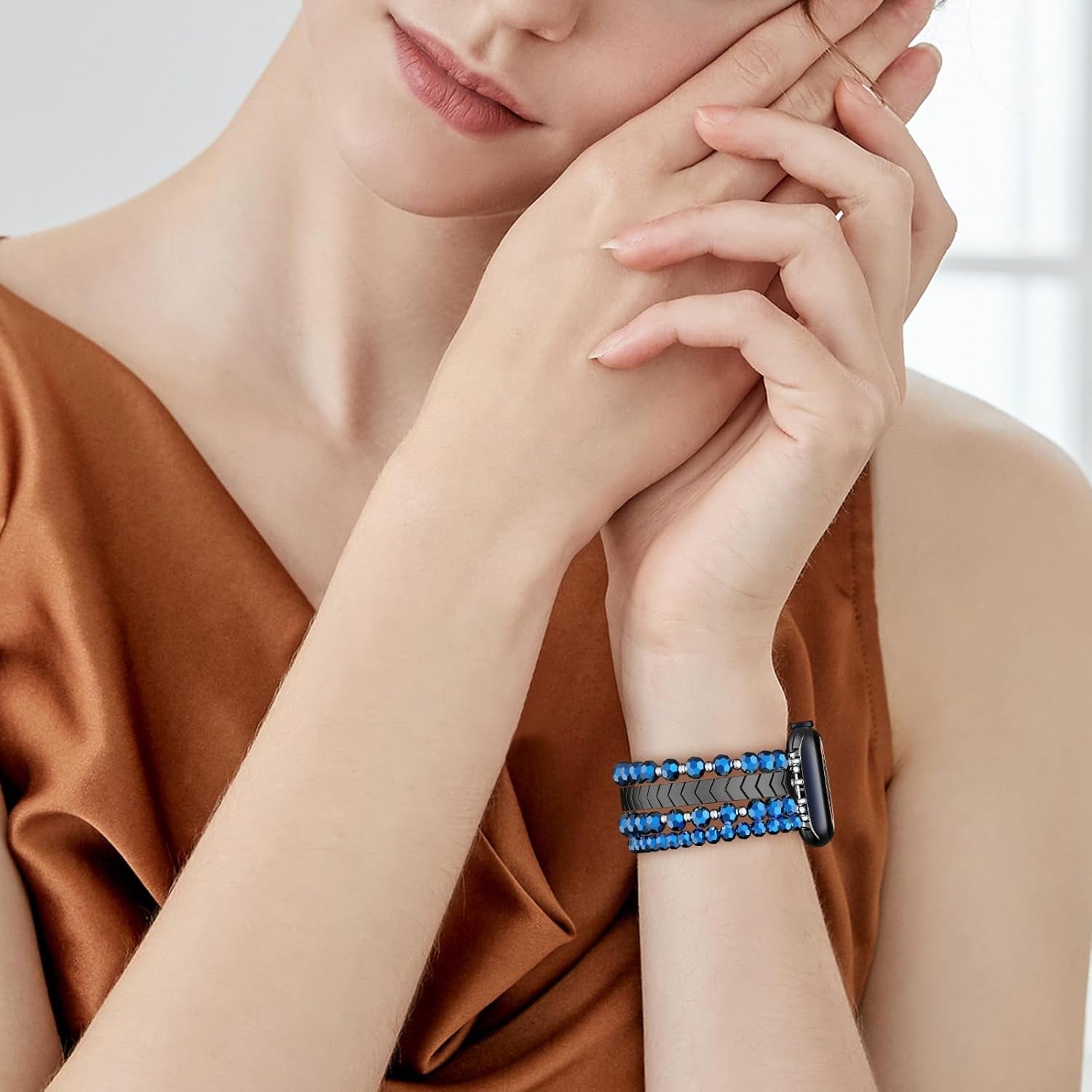 Beaded Bracelet Compatible with Apple Watch Band 38Mm/40Mm/41Mm/42Mm（Series 10） 9/8/7/SE/6/5/4/3/2/1 Women Fashion Handmade Elastic Stretch Strap for Iwatch Bands Replacement