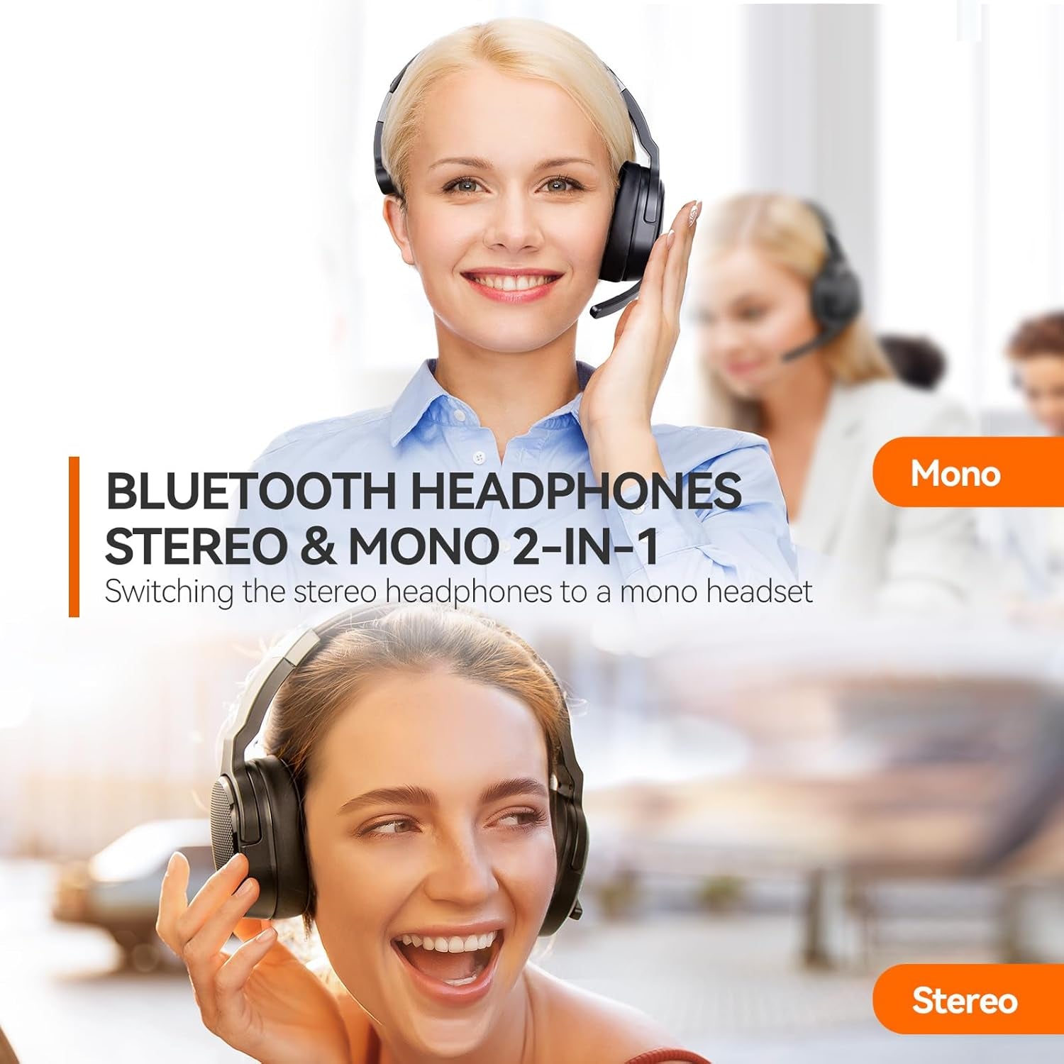 Bluetooth Trucker Headset, 40Hrs Single and Dual Ear Wireless Headset with Mic for Work Noise Cancelling, 3 EQ Music Modes Trucker Bluetooth Headset for PC, Drivers, Office, Call Center Work TRUCK DRIVER