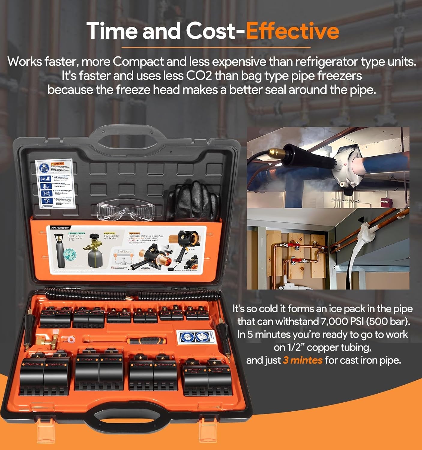 CST2 General Cold-Shot Pipe Freeze Kit - Upgraded CO2 Water Pipe Plumbing Line Freezing Repair Kit from 1/8" to 2" for Copper Steel Aluminum Cast Iron