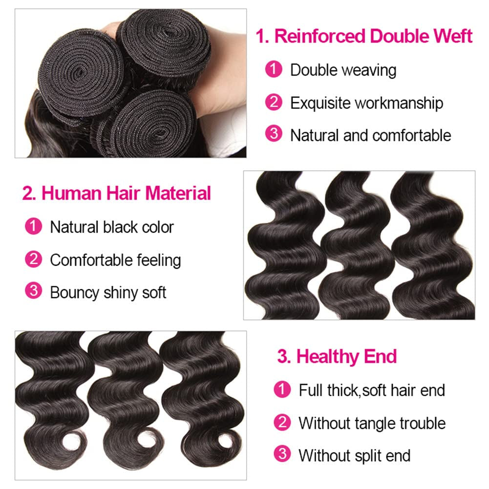 Human Hair Bundles Brazilian Body Wave Bundles (10 12 14 Inch) 10A Grade 100% Unprocessed Virgin Remy Hair 3 Pcs/Lot Hair Extension Natural Color