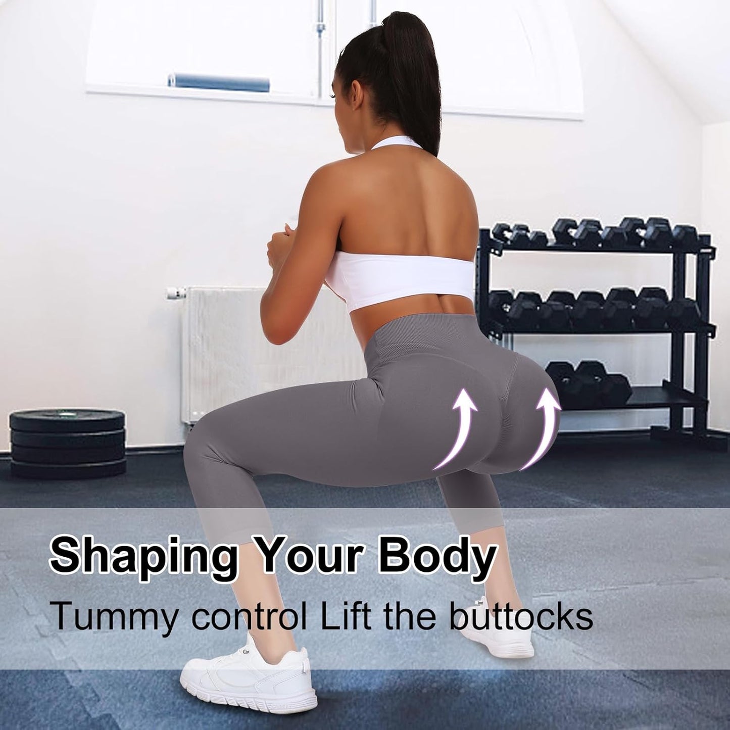 Scrunch Butt Lifting Capri Leggings for Women Tummy Control Crossover Gym Workout Legging High Waisted Yoga Pants