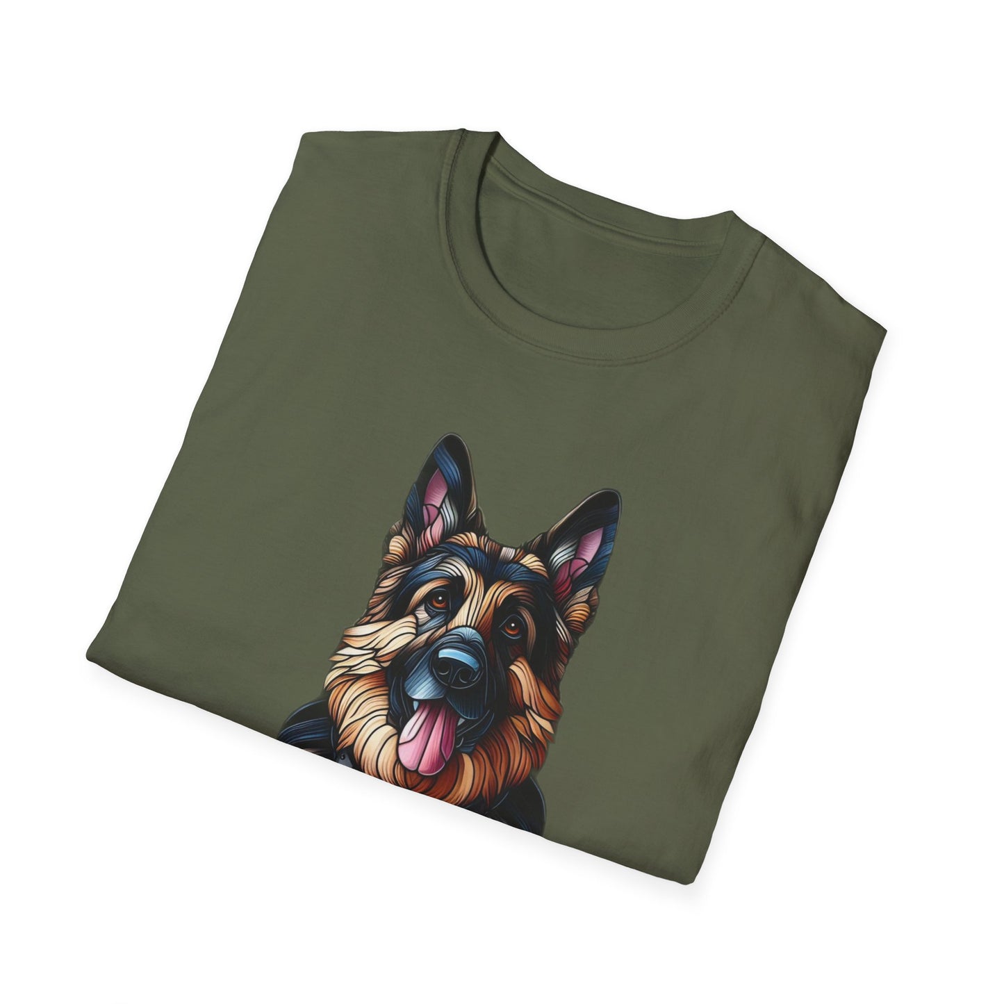 German Shepherd Stained Glass Unisex Softstyle T-Shirt