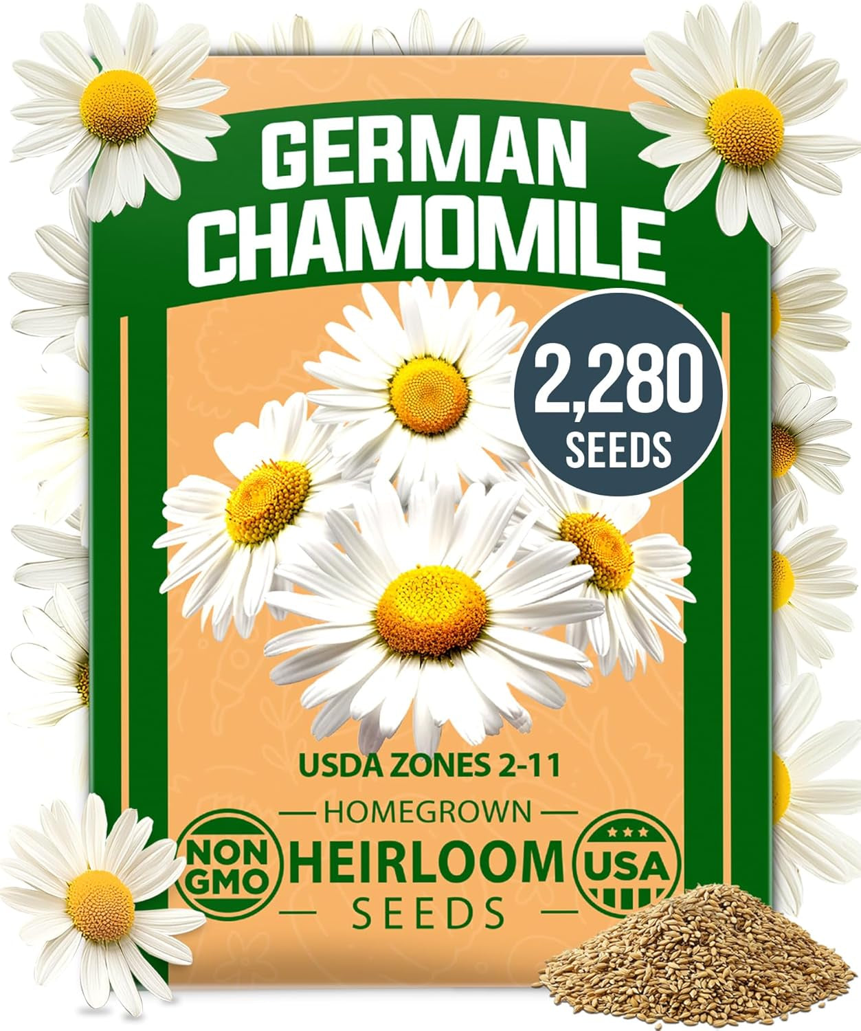 German Chamomile Seed Pack - 2280 Heirloom Chamomile Seeds for Planting Non-Gmo Herb Seeds for Creating a Sustainable Herb Garden for Medicinal Herbal Teas (Matricaria Chamomilla) TLBH