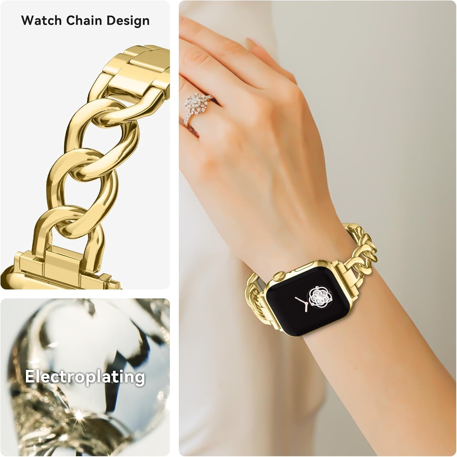 Compatible with Apple Watch SE Series 8 Series 7 6 5 4 3 2 1 Strap 45Mm 44Mm 42Mm 41Mm 40Mm 38Mm Ultra 49Mm Women'S Metal Linked Watch Band Steel Chain Iwatch Gold Bracelet