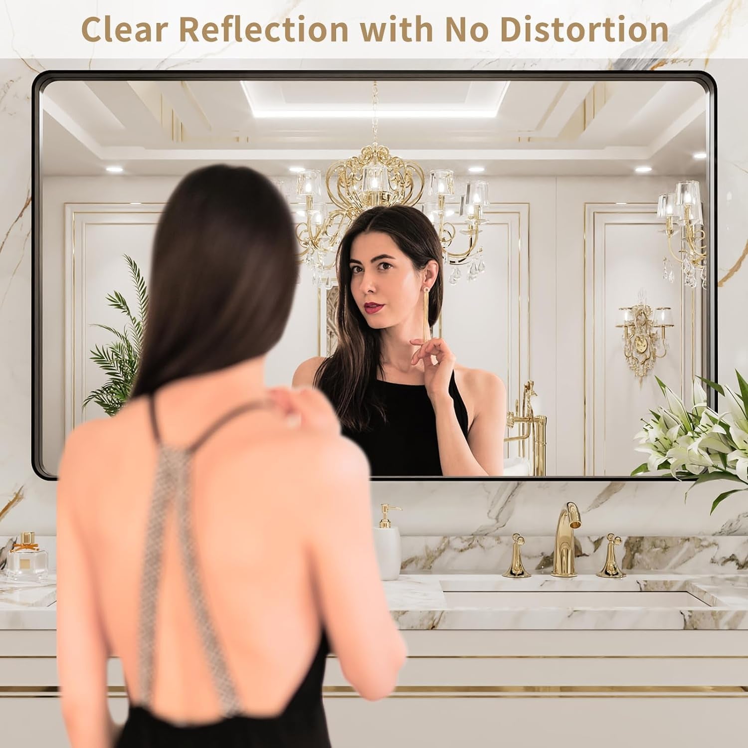 50X30 Inch Black Metal Framed Bathroom Mirror for Wall, Matte Black Bathroom Vanity Mirror Farmhouse, Large Rounded Rectangle Mirror, Anti-Rust, Tempered Glass, Hangs Horizontally or Vertically