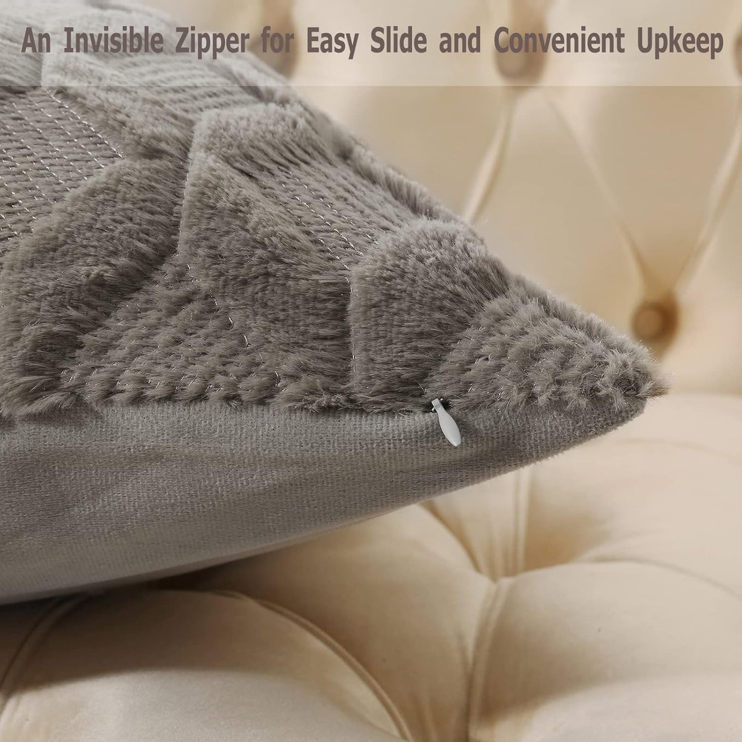 Pack of 2 Faux Wool Throw Pillow Covers 20X20 Inches Decorative Farmhouse Velvet Couch Pillow Case Soft Plush Square Boho Cushion Pillowcase, Dark Grey