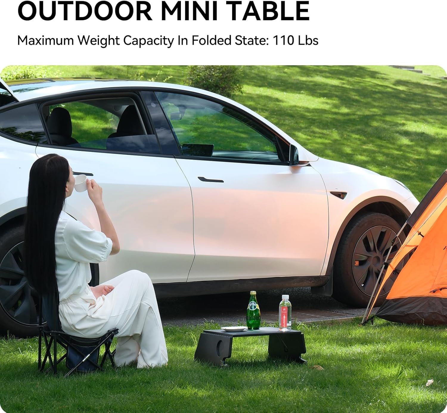 Car Laptop Desk for Tesla Model Y Model 3: Carbon Fiber Texture Tray, Foldable Food Table for Dining, In-Car Work, and Outdoor Travel, 2024 Multi-Functional Tesla Accessories (1 Pack)