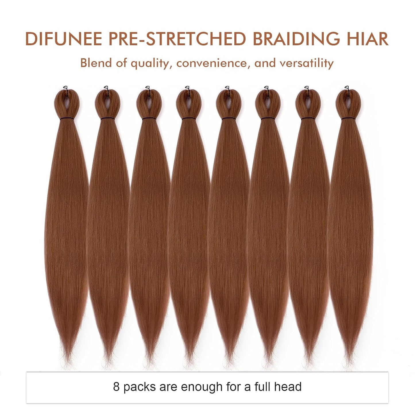 Pre-Stretched Braiding Hair - 16 Inch 8 Packs Brown Short Braiding Hair for Twist or Box Braids, Yaki Texture Hot Water Setting Synthetic Braiding Hair Extensions (16 Inch, #30-8P)