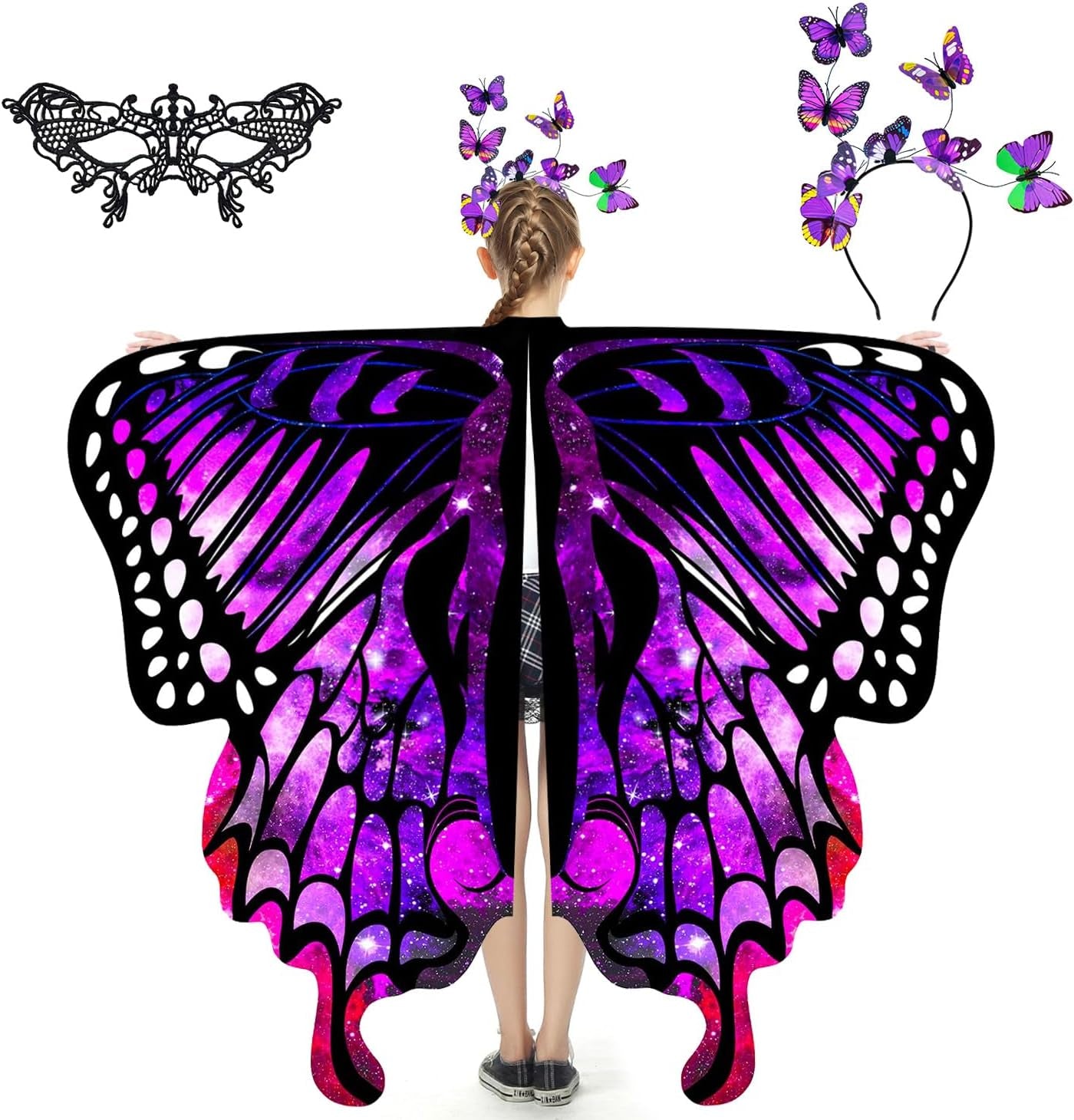 Butterfly Wings for Girls, Butterfly Costume Blue Purple, Fairy Wings Shawl, Halloween Costumes for Kids