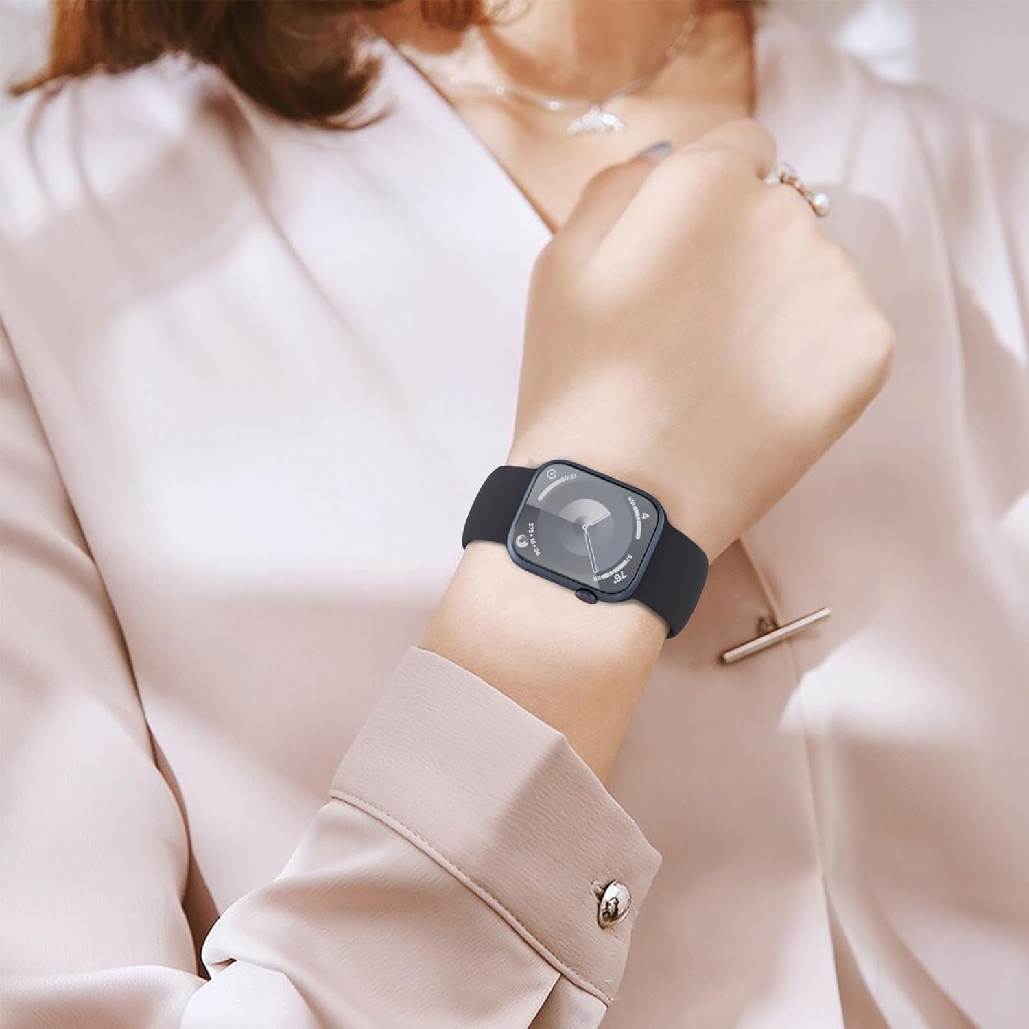 Extra Widened Silicone Bands Compatible with Apple Watch 38Mm 40Mm 41Mm 42Mm 44Mm 45Mm 49Mm, Replacement Soft Sport Strap Wristbands for Iwatch Series 9/8/7/6/5/4/3/2/1 Ultra SE Women Men, Midnght