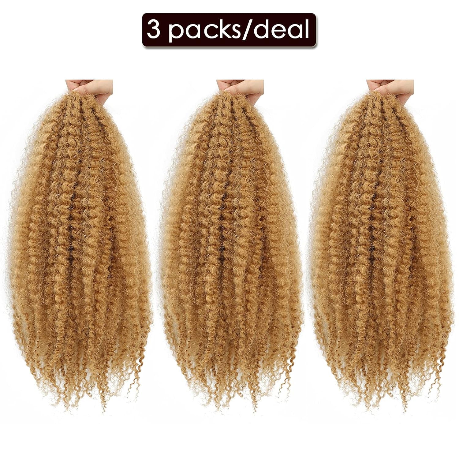 Marley Hair 24 Inch Marley Twist Braiding Hair, Afro Kinky Marley Hair for Faux Locs Crochet Hair Hair Extensions (24 Inch (Pack of 3), #27)
