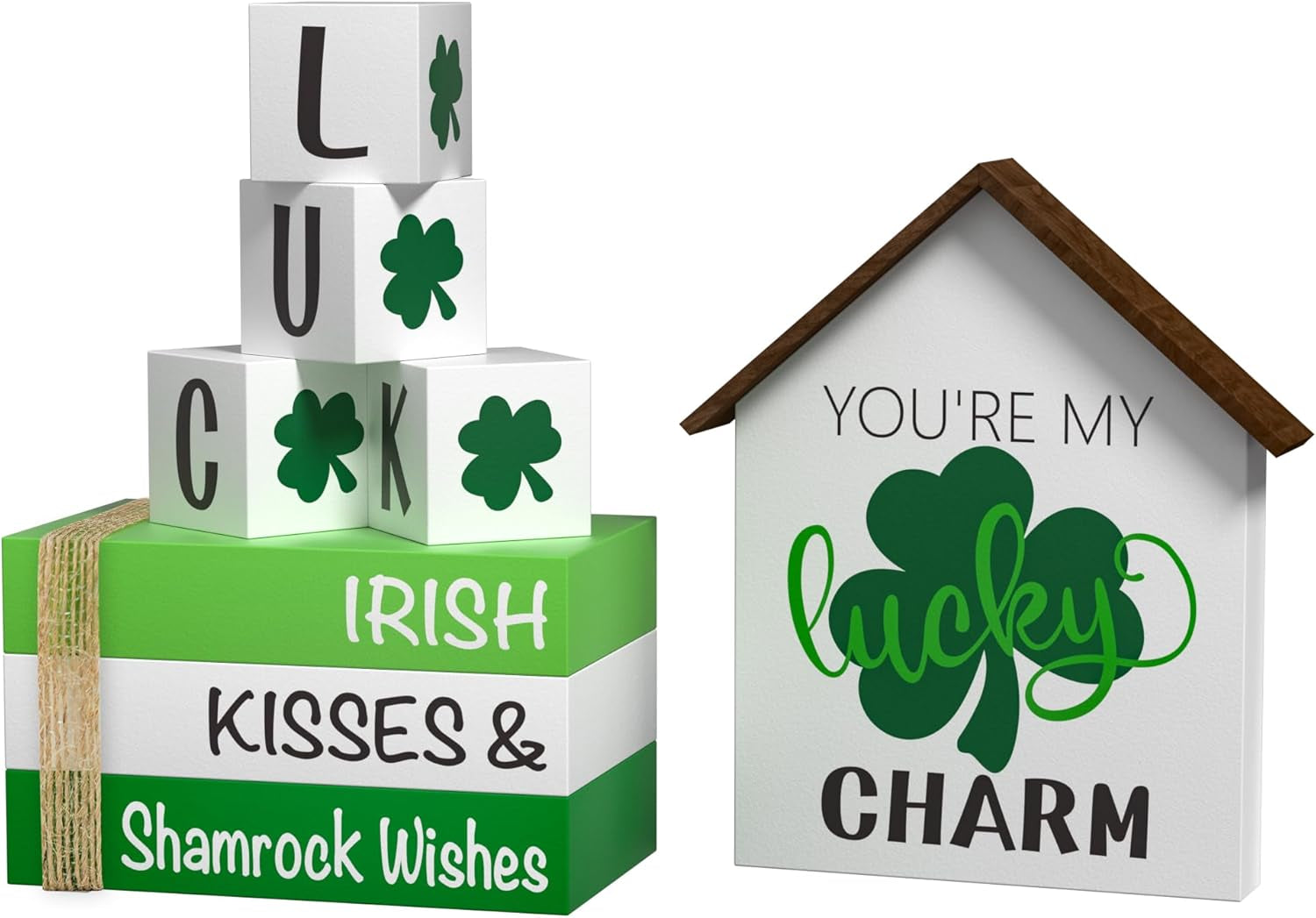 St. Patrick'S Day Decorations Shamrock Decor Faux Books, 8 Pcs St. Patricks Day Tiered Tray Decor Book Stack Lucky Wooden Signs, Farmhouse Rustic Wooden Decor for Home Kitchen Table