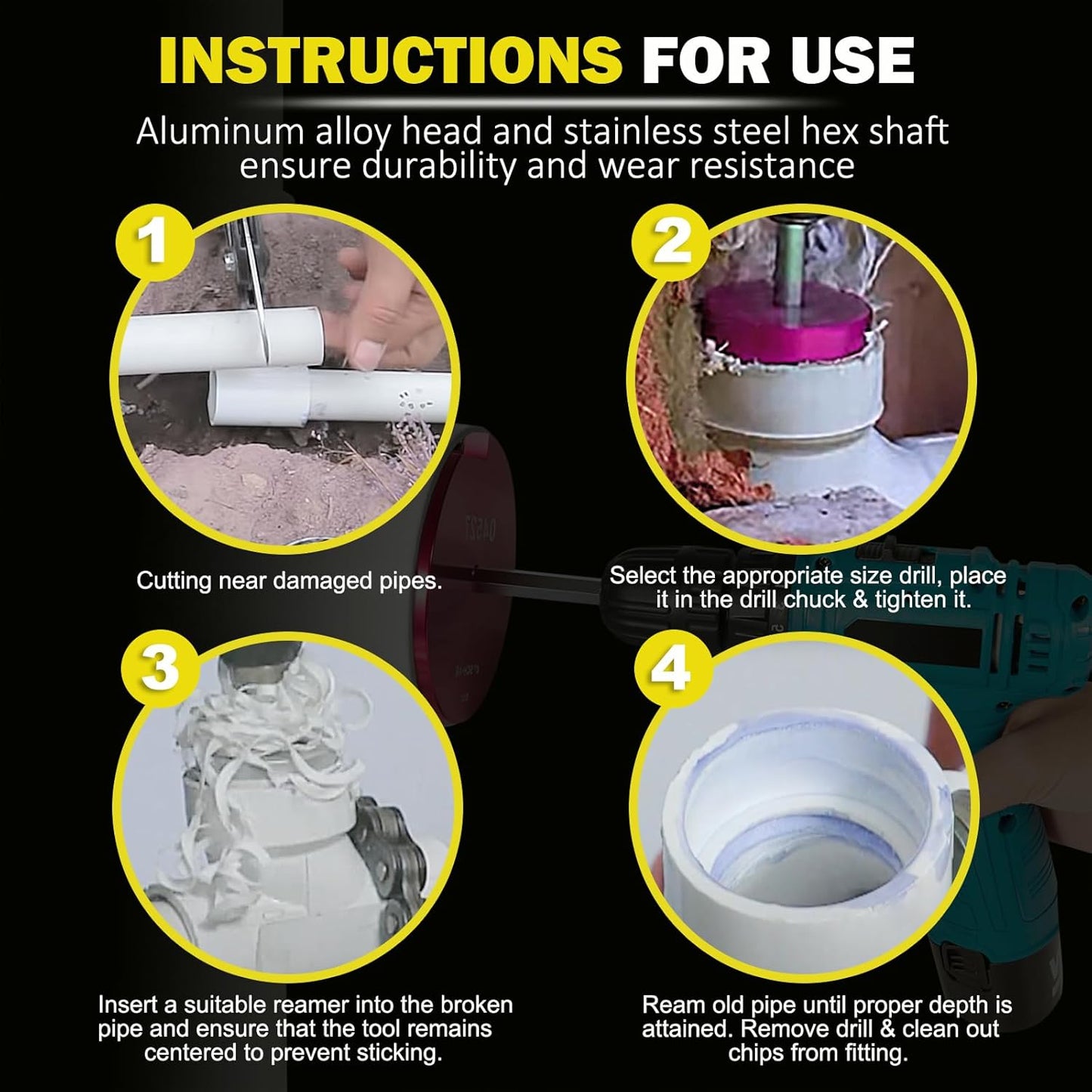 Premium 8Pcs PVC Pipe Reamer Kit - Complete Reamer Set, Fits Standard 1/2" Drills, Includes PPR75, PPR100, PPR125, PPR150, PPR200, PPR250, PPR300, PPR400 (3/4", 1", 1-1/4", 1-1/2", 2", 2-1/2", 3", 4")